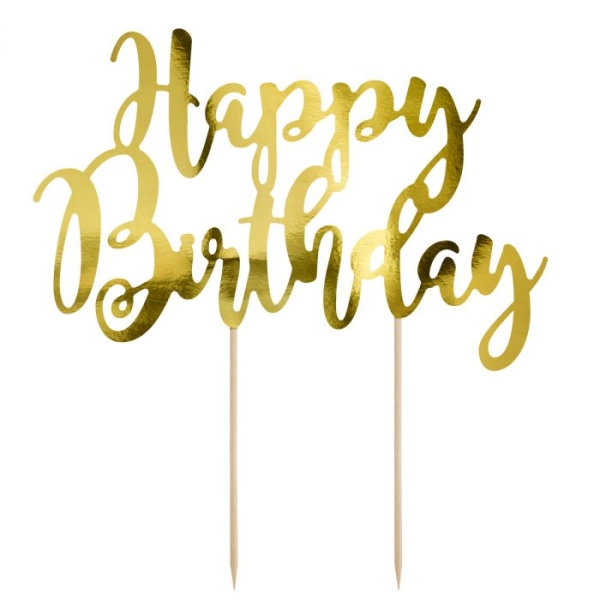 Cake Topper - Happy Birthday - Gold